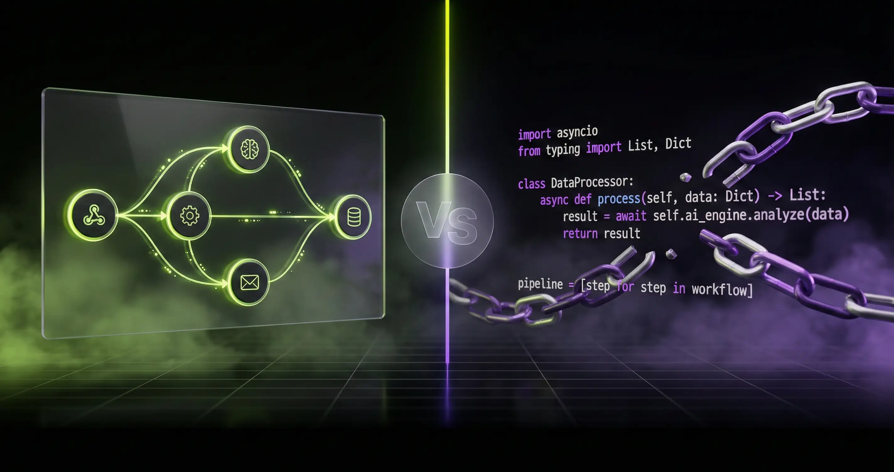 n8n vizuális workflow vs LangChain kód összehasonlítás